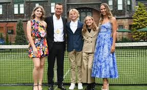 It’s a family affair! Lleyton Hewitt and his wife Bec are all smiles as they are joined by their children at the opening night of Annie in Sydney